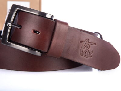 Mocny pasek męski brązowy ze skóry naturalnej licowej