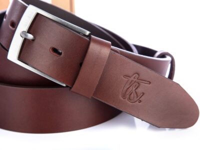 Bardzo długi pasek męski do spodni z grubej skóry naturalnej XXL brązowy SERGEJ - obrazek 2