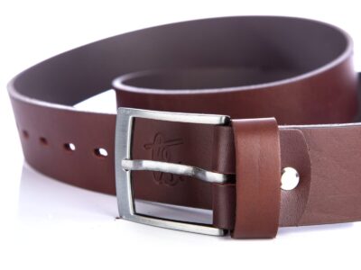 Bardzo długi pasek męski do spodni z grubej skóry naturalnej XXL brązowy SERGEJ - obrazek 4