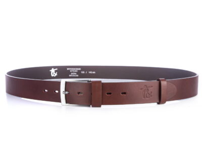 Bardzo długi pasek męski do spodni z grubej skóry naturalnej XXL brązowy SERGEJ - obrazek 5