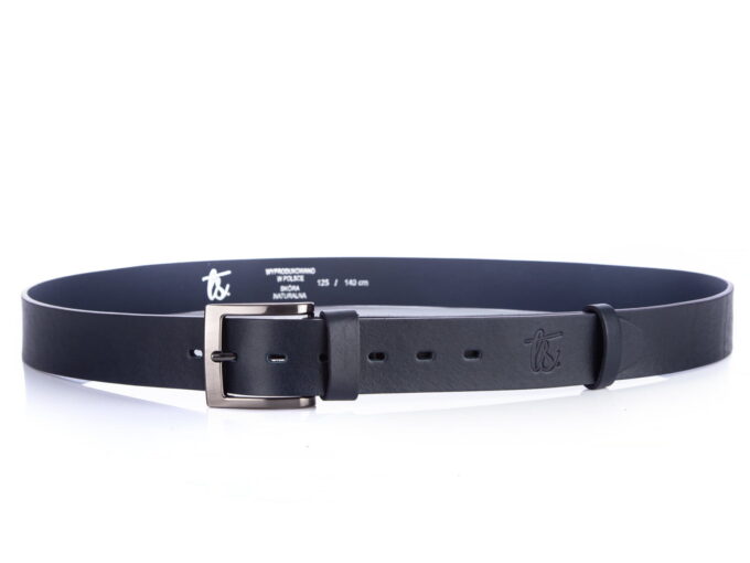 Bardzo długi granatowy pasek męski do spodni ze skóry naturalnej
