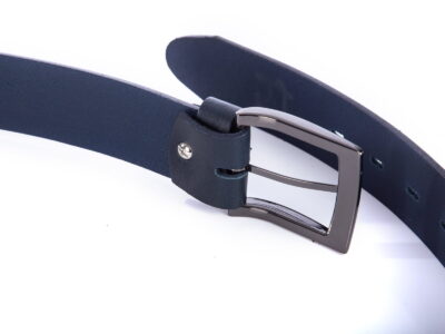 Pasek męski do spodni z grubej skóry naturalnej granatowy SERGEJ 140 cm - obrazek 6