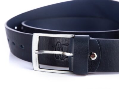 Bardzo długi pasek męski do spodni z grubej skóry naturalnej XXL granatowy SERGEJ - obrazek 3