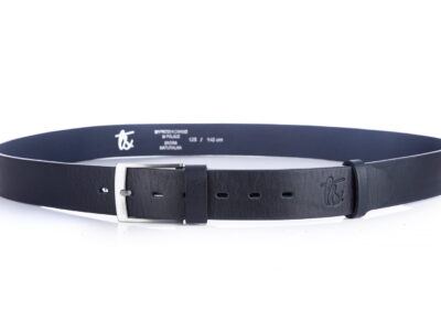 Bardzo długi pasek męski do spodni z grubej skóry naturalnej XXL granatowy SERGEJ - obrazek 4