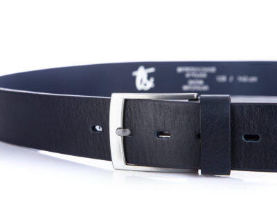 Bardzo długi pasek męski do spodni z grubej skóry naturalnej XXL granatowy SERGEJ - obrazek 5