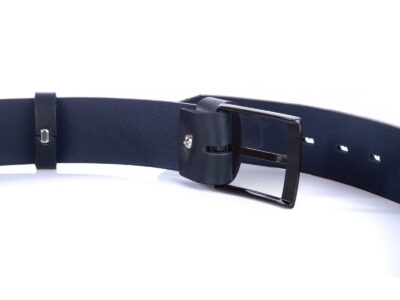 Bardzo długi pasek męski do spodni z grubej skóry naturalnej XXL granatowy SERGEJ - obrazek 6