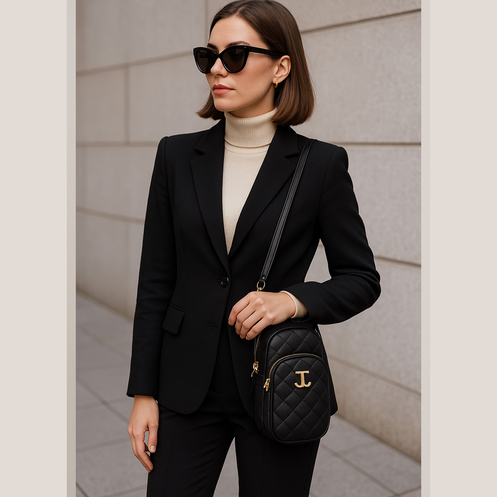 Mała czarna torebka damska pikowana wieczorowa.