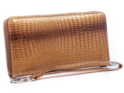 Portfel damski kopertowy lakierowany złoty Jennifer Jones - obrazek 2