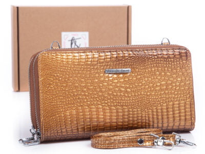Duży złoty portfel damski mini torebka z odczepianym paskiem na ramię Jennifer Jones