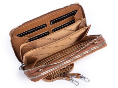 Portfel damski z paskiem na ramię złoty lakier Jennifer Jones - obrazek 3