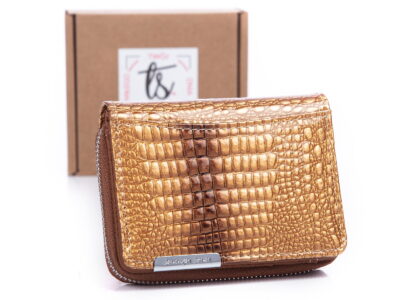 Złoty mały lakieorwany portfel damski Jennifer Jones RFID 5262