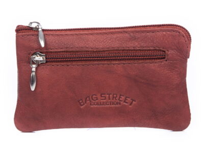 Ciemnobrązowe etui na klucze z miękkiej skóry naturalnej zapinane na zamek