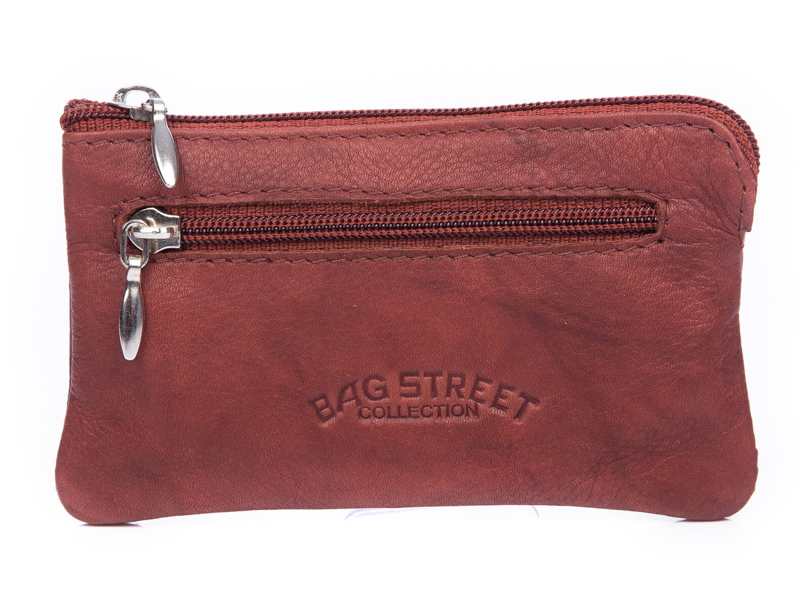 Ciemnobrązowe etui na klucze z miękkiej skóry naturalnej zapinane na zamek