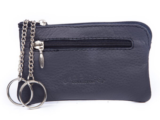 Granatowe skórzane etui na klucze Bag Street miękkie na zamek
