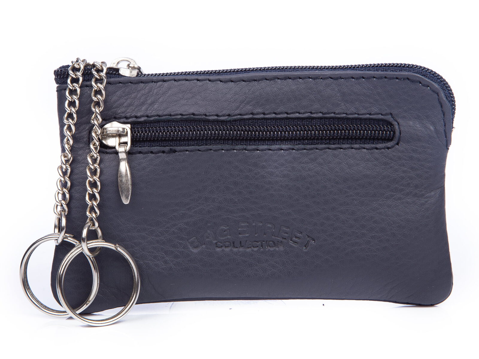 Granatowe skórzane etui na klucze Bag Street miękkie na zamek