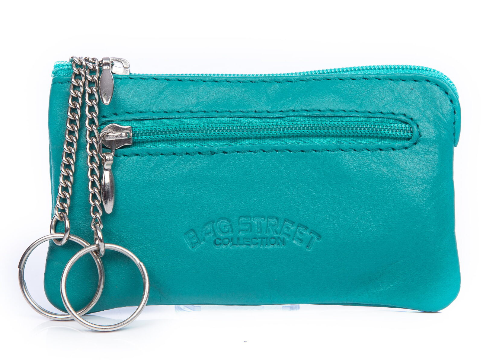 Turkusowe etui na klucze z miękkiej skóry naturalnej