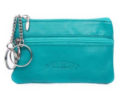 Turkusowe etui na klucze skórzane zapinane na suwak Bag Street