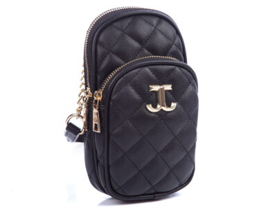 Czarna pikowana mini-torebka damska z paskiem na szyję Jennifer Jones paszportówka wieczorowa