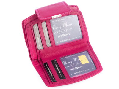 Średni skórzany portfel damski RFID różowy Money Maker - obrazek 5