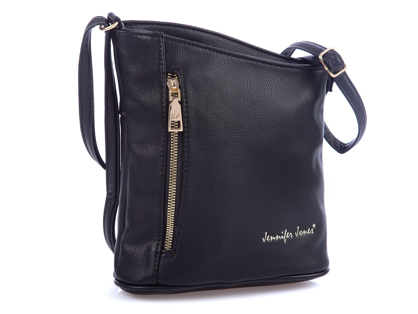 Mała czarna torebka wizytowa Jennifer Jones ze złotymi elementami