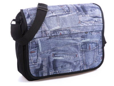 Miejska torba na ramię z klapką z wzorem w jeans