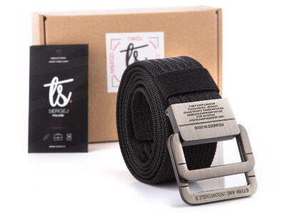 Czarny pas męski do spodni z klamrą przekładaną aluminiową SERGEJ 2008