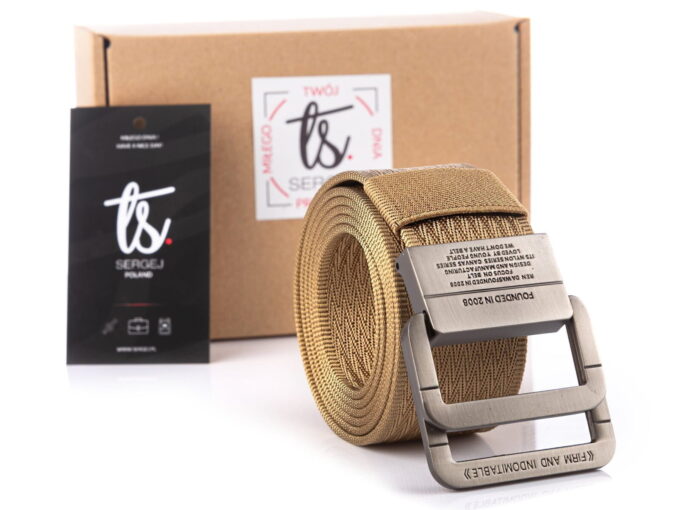 Beżowy mocny pas do spodni męski nylonowy z klamrą aluminiową SERGEJ 2008