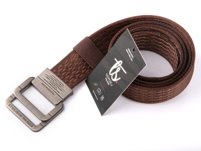 Pasek parciany męski z prostą klamrą aluminiową brązowy SERGEJ 2008 - obrazek 3