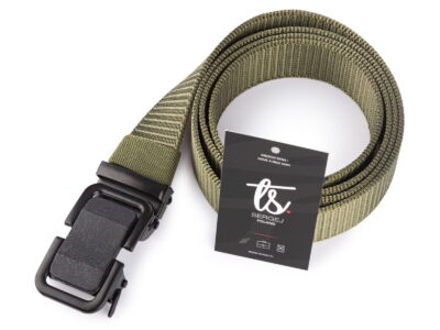 Pasek męski z klamrą automatyczną parciany zielony SERGEJ KAMPALA - obrazek 2