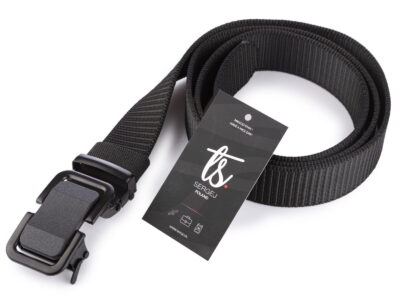 Pasek męski z klamrą automatyczną parciany czarny SERGEJ KAMPALA - obrazek 2