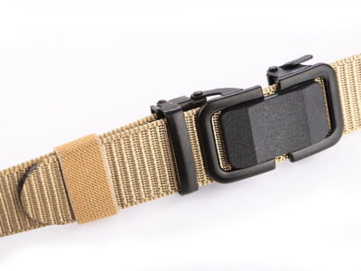 Pasek męski z klamrą automatyczną parciany beżowy SERGEJ KAMPALA - obrazek 5