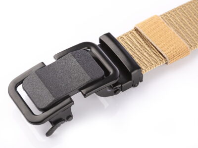 Pasek męski z klamrą automatyczną parciany beżowy SERGEJ KAMPALA - obrazek 4