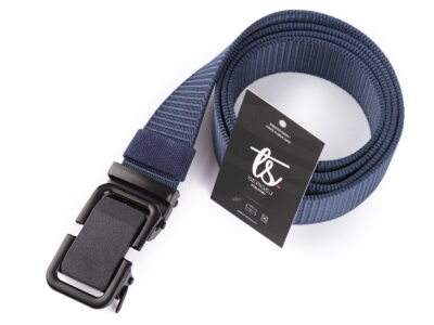 Pasek męski z klamrą automatyczną parciany granatowy SERGEJ KAMPALA - obrazek 2