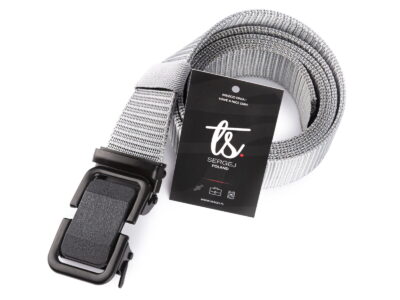 Pasek męski z klamrą automatyczną parciany szary SERGEJ KAMPALA - obrazek 2