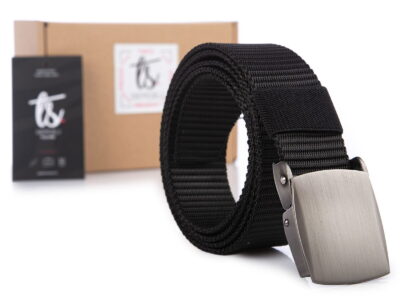 Czarny pasek wojskowy do spodni z metalową klamrą zaciskową SERGEJ VIPER