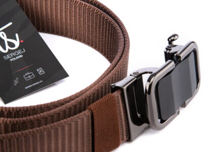 Elegancki pasek męski do spodni z klamrą automatyczną SERGEJ DUBAI Brązowy - obrazek 5