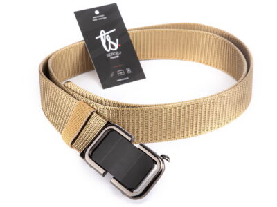 Elegancki pasek męski do spodni z klamrą automatyczną SERGEJ DUBAI Beżowy - obrazek 2