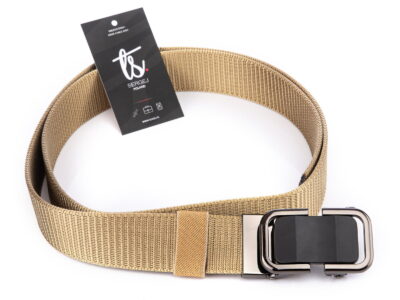 Elegancki pasek męski do spodni z klamrą automatyczną SERGEJ DUBAI Beżowy - obrazek 3