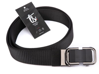 Elegancki pasek męski do spodni z klamrą automatyczną SERGEJ DUBAI Czarny - obrazek 3