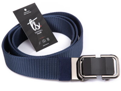Elegancki pasek męski do spodni z klamrą automatyczną SERGEJ DUBAI Granatowy - obrazek 2