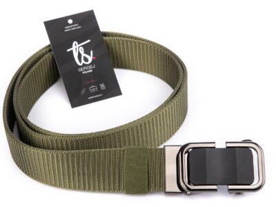 Elegancki pasek męski do spodni z klamrą automatyczną SERGEJ DUBAI Zielony - obrazek 8