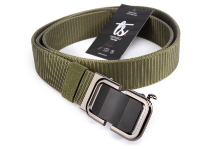 Elegancki pasek męski do spodni z klamrą automatyczną SERGEJ DUBAI Zielony - obrazek 6