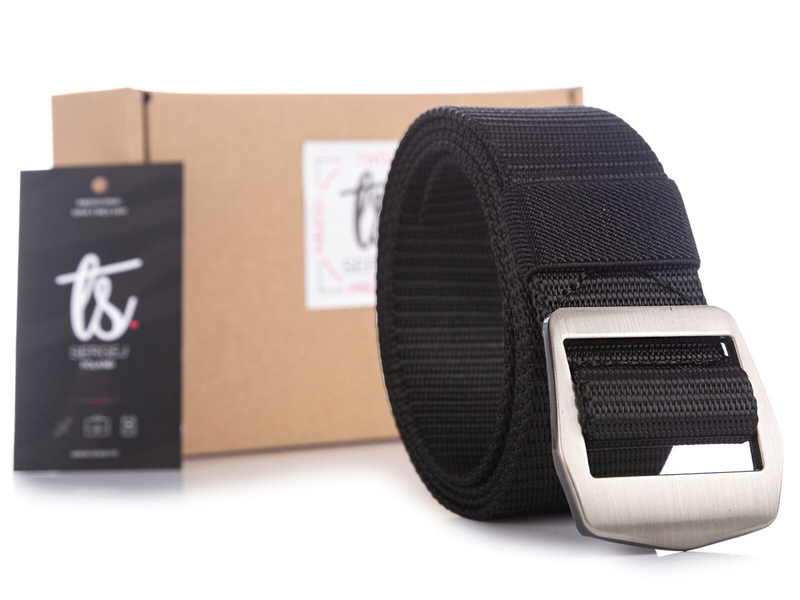 Mocny, czarny materiałowy pas męski do spodni z metalową klamrą zaciskową SERGEJ SPARTAN