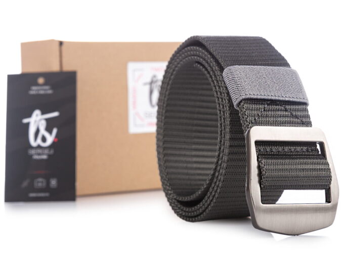 IMG_3420 Ciemnoszary mocny materiałowy pasek męski do spodni z metlaową klamrą SPARTAN SERGEJ