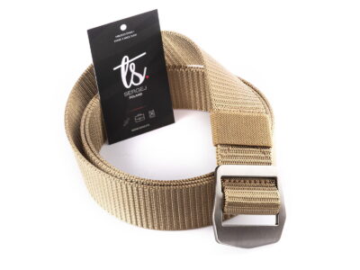 Mocny materiałowy pasek męski do spodni z metalową klamrą beżowy SPARTAN - obrazek 3