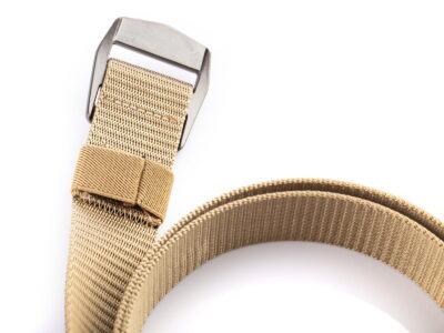 Mocny materiałowy pasek męski do spodni z metalową klamrą beżowy SPARTAN - obrazek 4