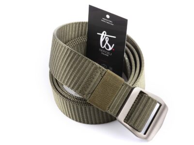 Mocny materiałowy pasek męski do spodni z metalową klamrą zielony SPARTAN - obrazek 7