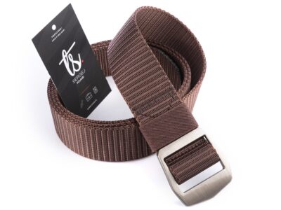 Mocny materiałowy pasek męski do spodni z metalową klamrą brązowy SPARTAN - obrazek 7