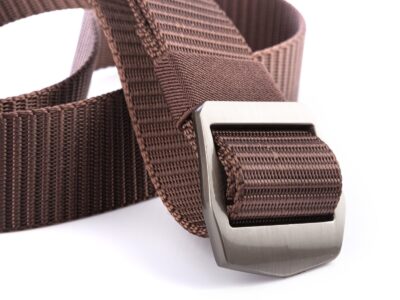 Mocny materiałowy pasek męski do spodni z metalową klamrą brązowy SPARTAN - obrazek 2