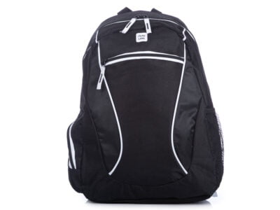 Czarny plecak szkolny z zaokrągłonymi białymi elementami SEMI LINE